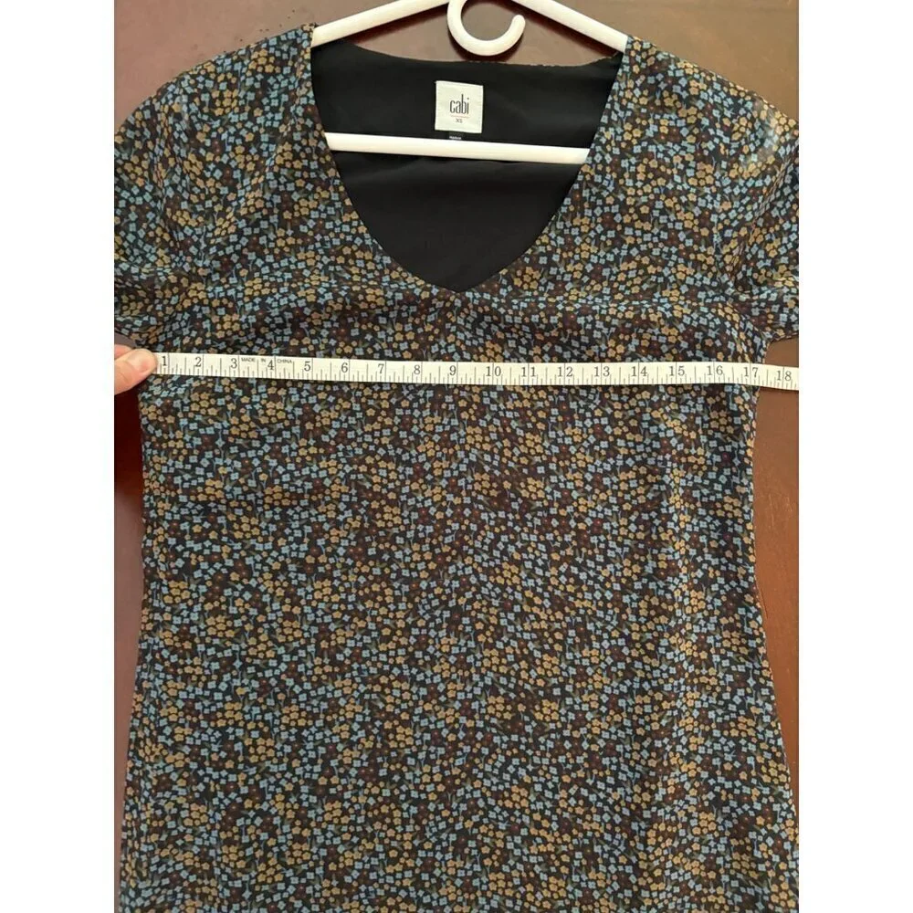 CAbi Poise Floral Semi-Sheer Floral Bell Sleeve Chiffon Fall Dress Size XS